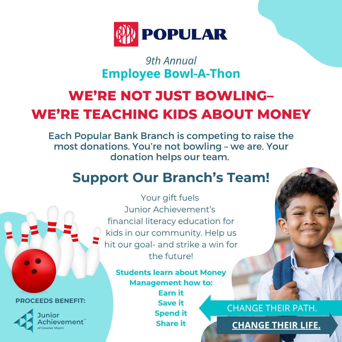 Support Junior Achievement of Greater Miami through Popular Bank's 9th Annual Employee Bowl-A-Thon!
