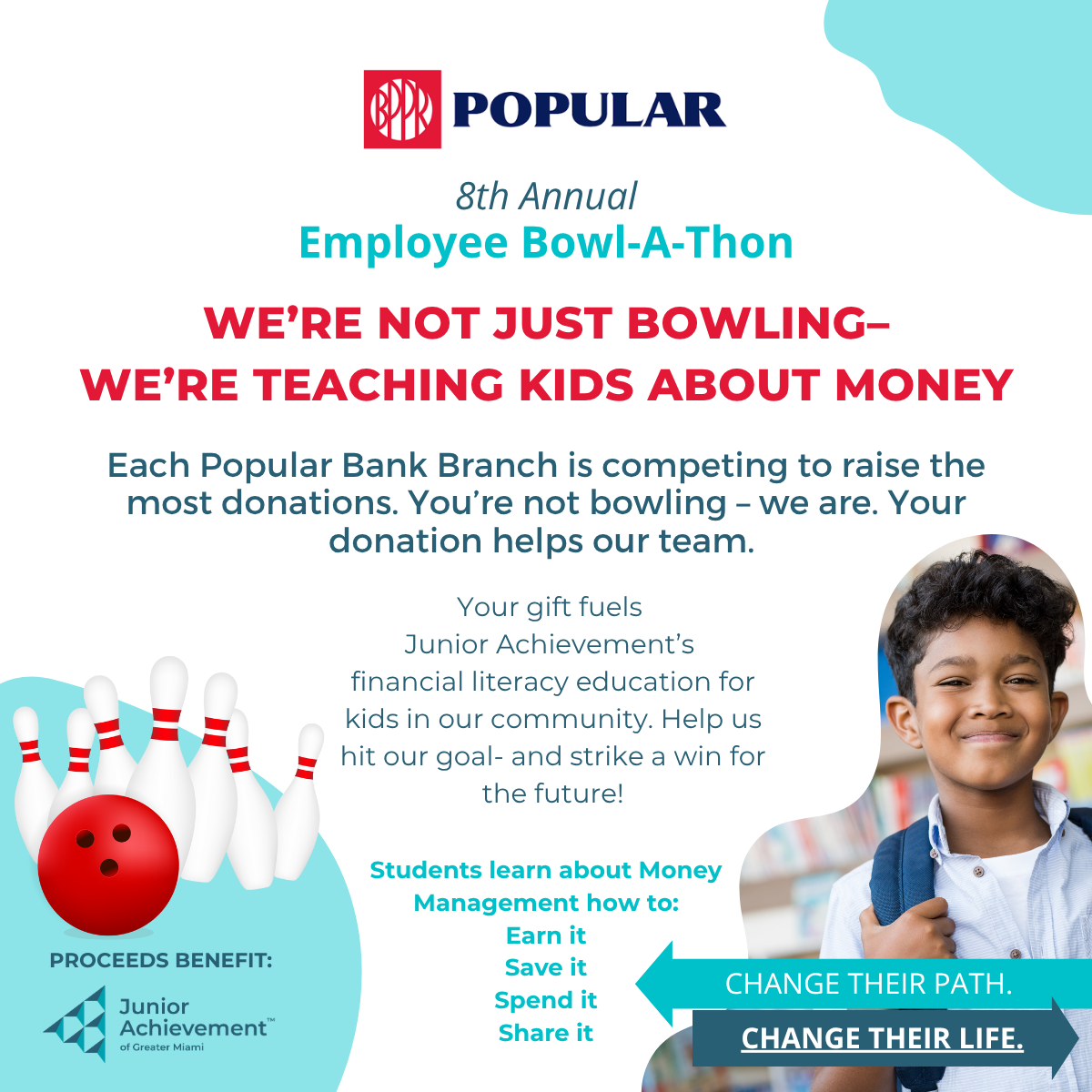 Support Junior Achievement of Greater Miami through Popular Bank's 8th Annual Employee Bowl-A-Thon!
